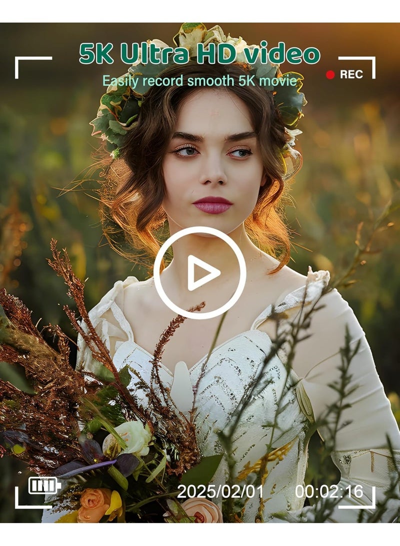 Lecran 5K Point and Shoot Digital Camera, 75MP for Photography, 2 Batteries, Wide Angle & Macro Lens, With 64GB TF Card, 18X Digital Camera with 3" 180° Flip Screen - Image 4